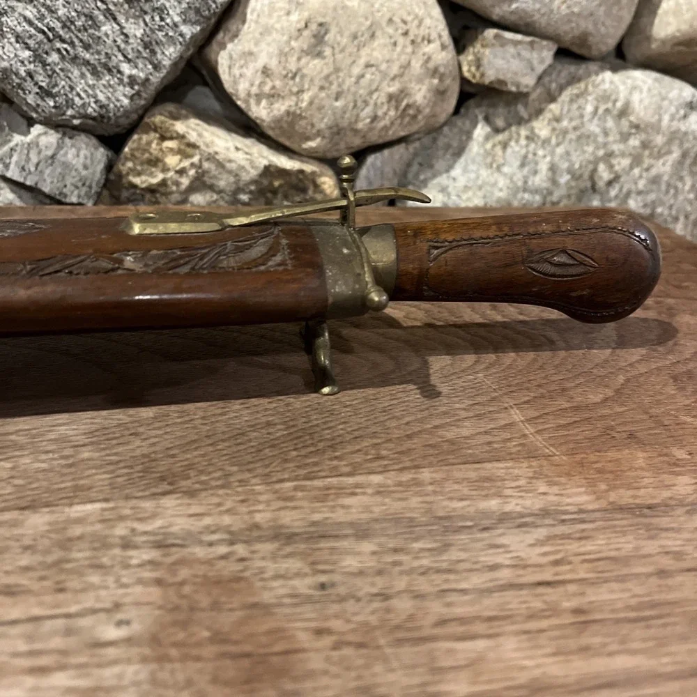 Vintage Hand Carved Wood & Brass Meat Carving Set Made in India